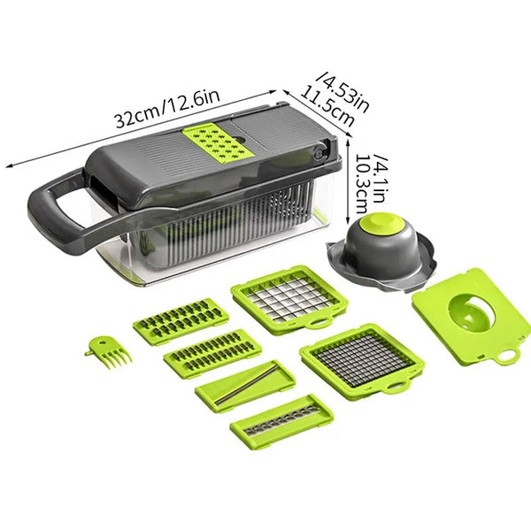 1Pc Green Black 12 in 1 Multifunctional Vegetable Slicer Cutter Shredder - jenshomeandgardendecor