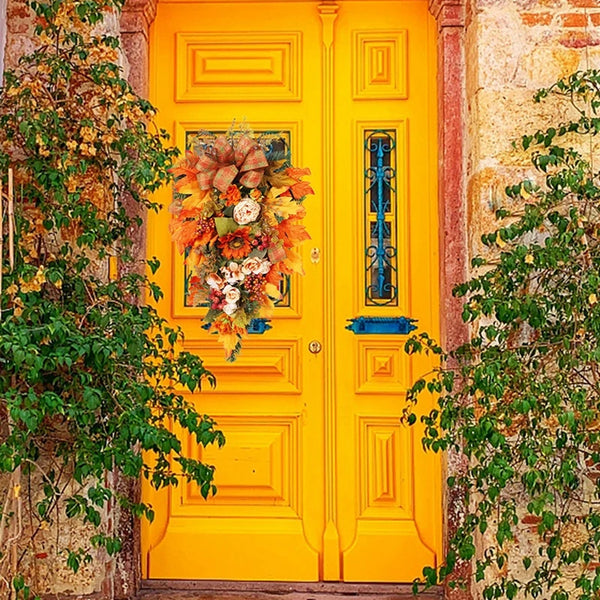 Fall Wreath Artificial Garland With Peony Berries Maple Sunflower Leaves