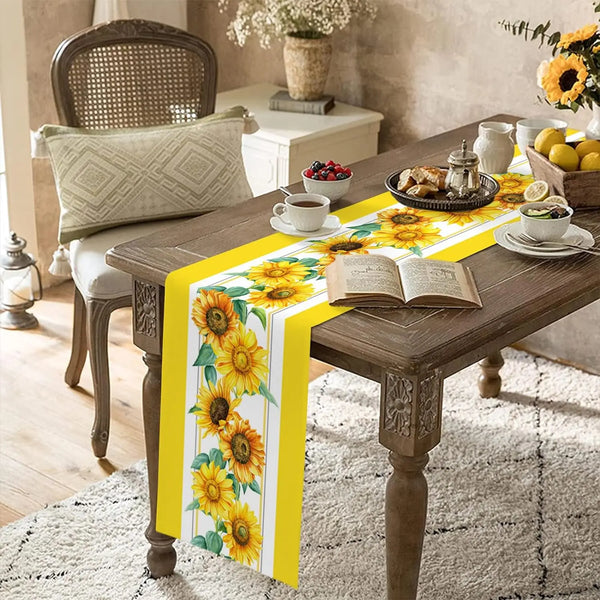 Yellow Sunflower Linen Table Runner