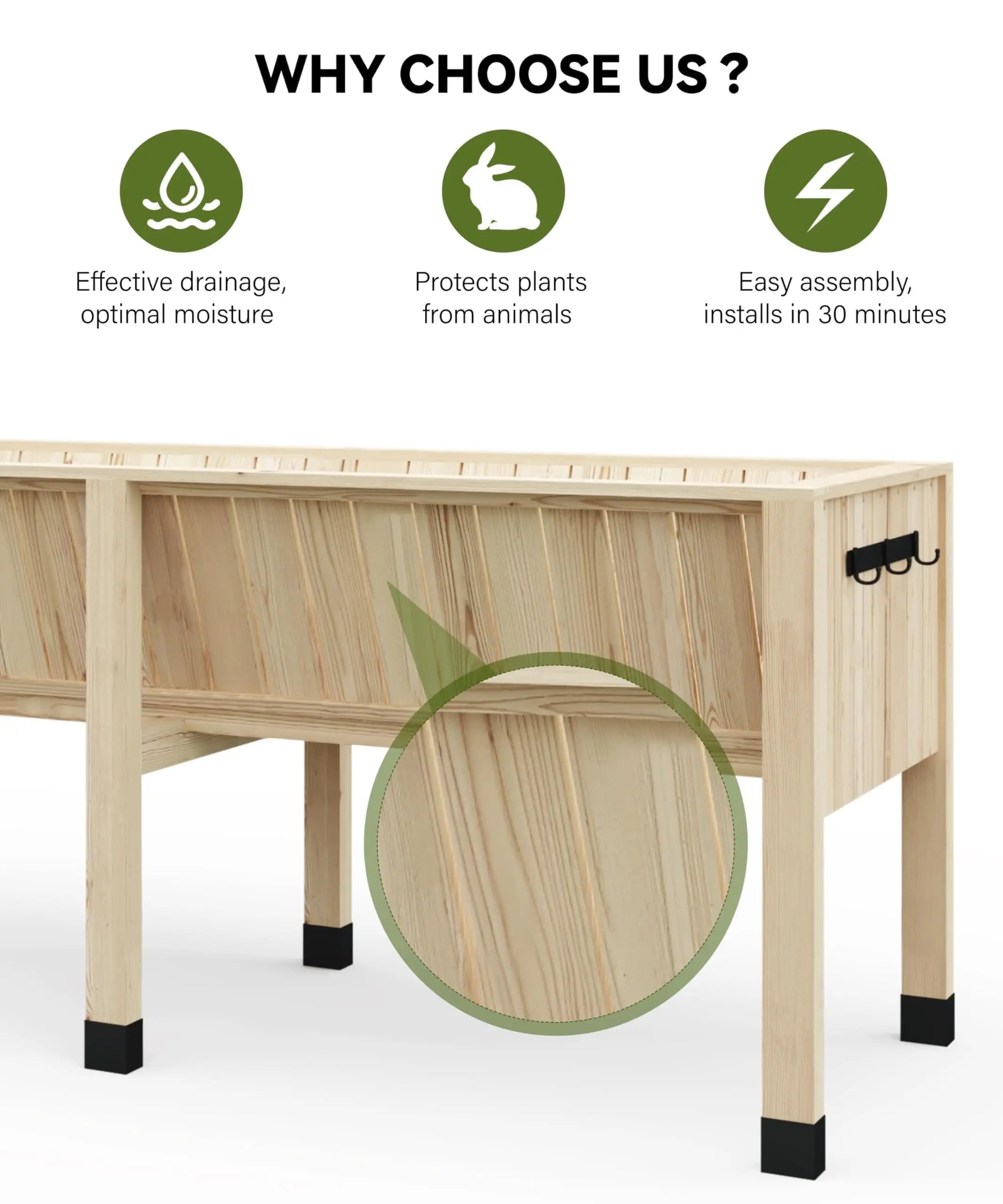 Elevated Planter Box with Legs and Tool Hooks
