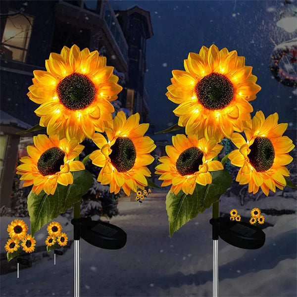 3 Head Sunflower Light Garden Stakes