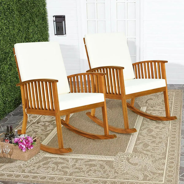 2PC Outdoor Acacia Wood Rocking Chair - jenshomeandgardendecor