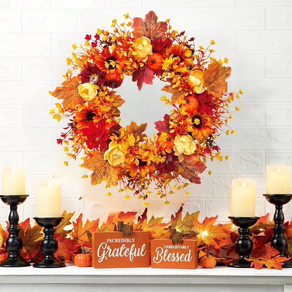 Harvest Festival Maple Leaf Pumpkin Wreath