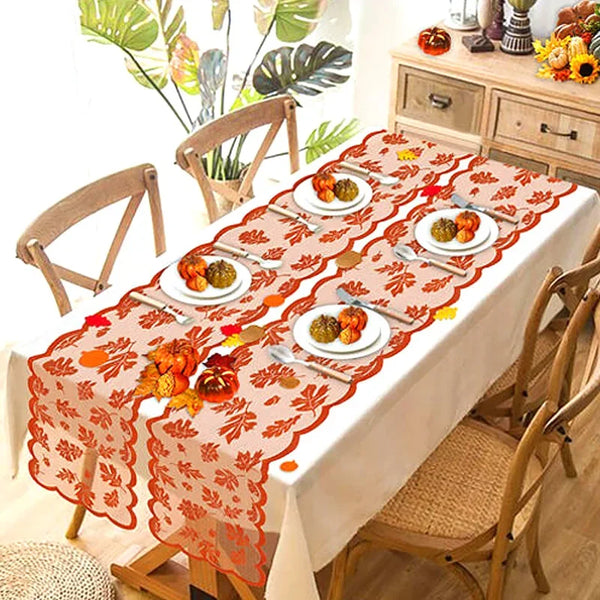 Autumn Maple Leaf Lace Fall Embroidery Table Runner