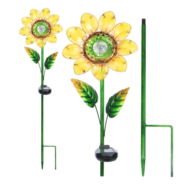 30.3" Sunflower Solar Powered Glass Garden Stakes (4 Pieces) - jenshomeandgardendecor