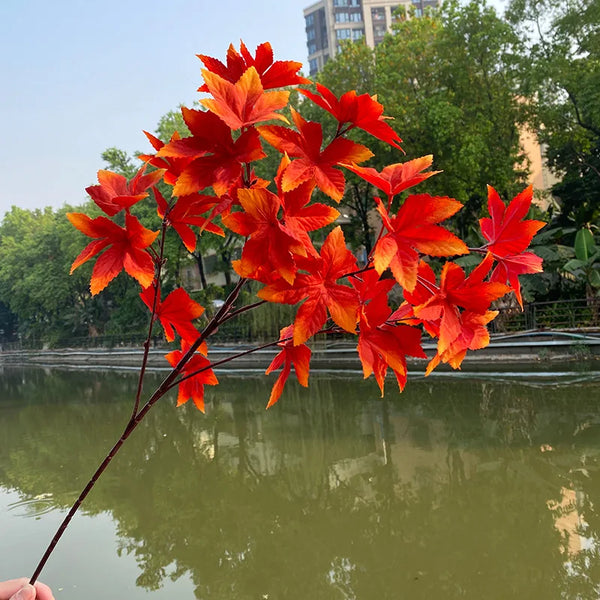 1PCS Red Orange Simulation Maple Leaf Stems