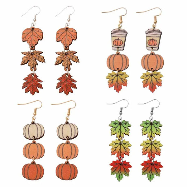 New Autumn Thanksgiving Wooden Long Earrings