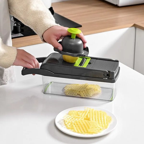 1Pc Green Black 12 in 1 Multifunctional Vegetable Slicer Cutter Shredder - jenshomeandgardendecor