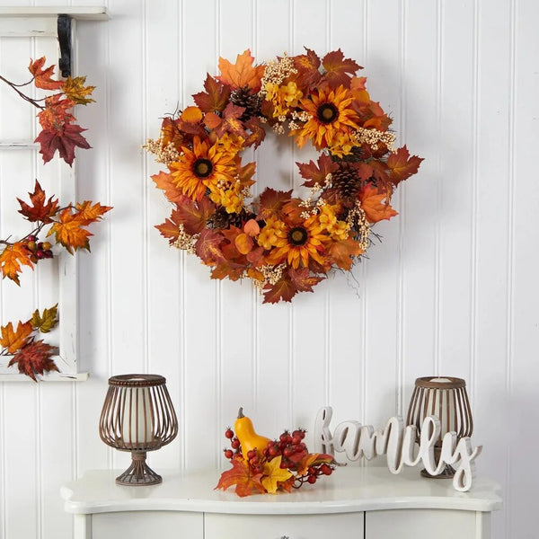 Thanksgiving Artificial Fall Maple Leaves Wreath - jenshomeandgardendecor