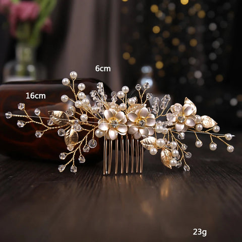 Wedding Hair Comb Side Hairpin Golden Floral Crystal