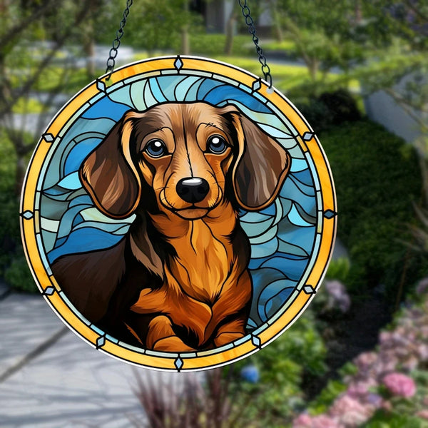 1pc Dachshund Stained Glass Window Hanging Suncatcher