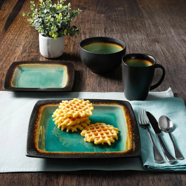 Ocean Oasis 16-Piece Dinnerware Set, Turquoise - jenshomeandgardendecor