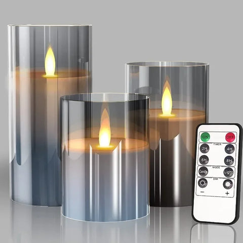 3Pcs/Pack LED Candle Light Remote Controlled Electronic Flameless Moving Wick Plastic Candle Set