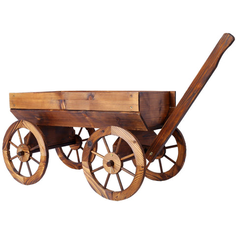 Wood Wagon Flower Planter Pot Stand W/Wheels