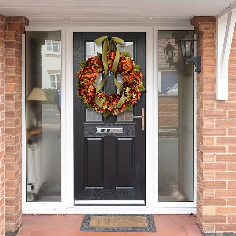 1pc Elegant Autumn Hanging Wreath with Hydrangea Flowers 15.75inch