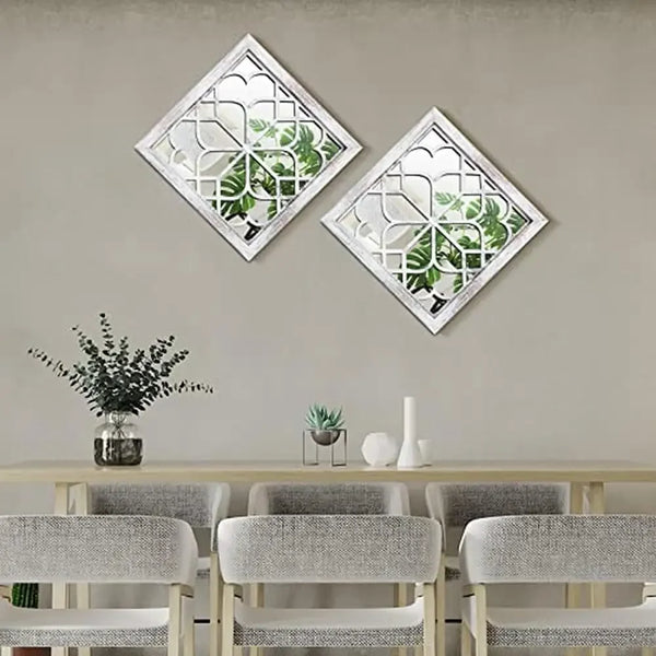 4-Pack Square White Decorative Mirrors Farmhouse Wall Decor 12x12 Inch