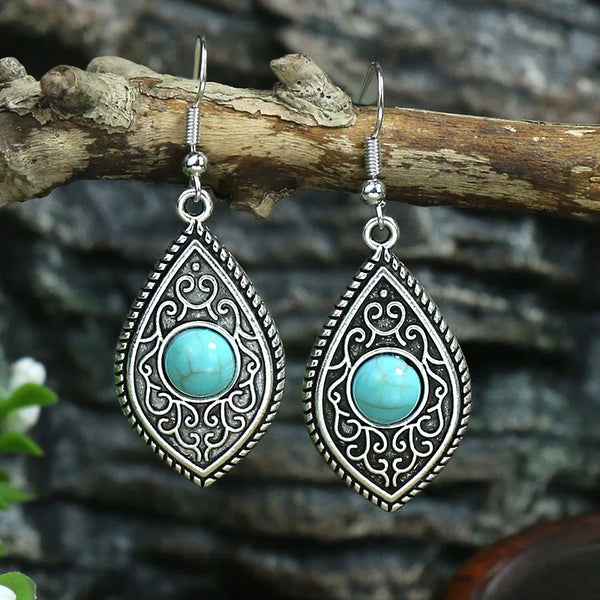 Bohemian Vintage Tibetan Silver Geometric Drop Earrings - jenshomeandgardendecor