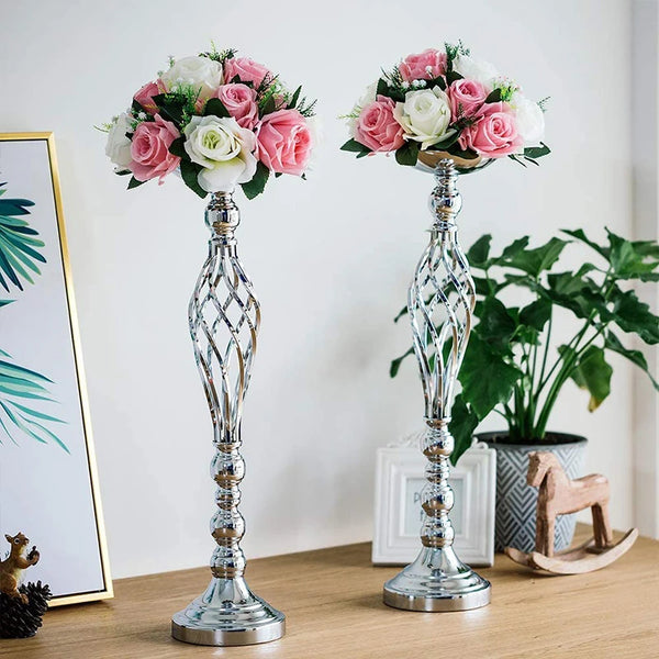 Metal Candle Holders and Flower Centerpiece - jenshomeandgardendecor