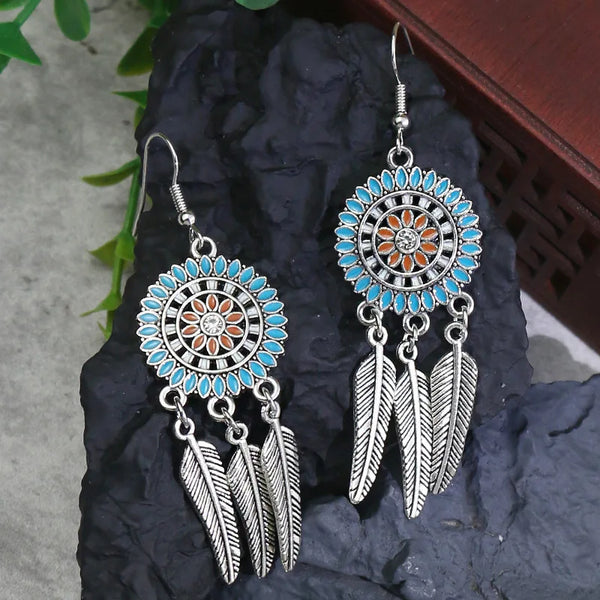 Bohemian Vintage Tibetan Silver Geometric Drop Earrings - jenshomeandgardendecor