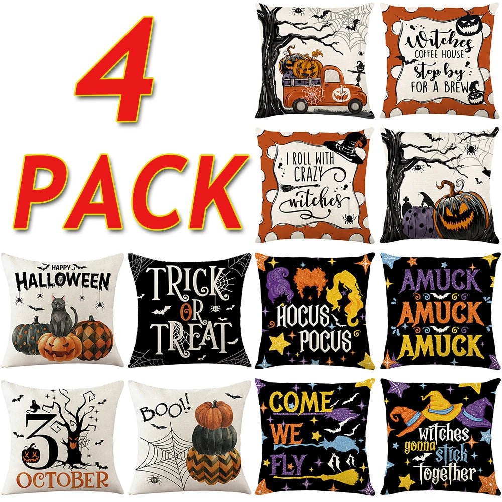 4Pcs Halloween Decoration Pillow Covers 45x45cm Indoor Outdoor Throw Cushion Cover