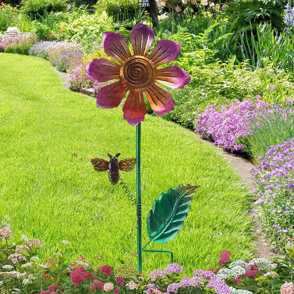 Flower Stakes Iron Outdoor Decor Landscape Garden Art with Dragonfly Butterfly Bee Ornaments Yard Flower Sticks for Spring Patio - jenshomeandgardendecor