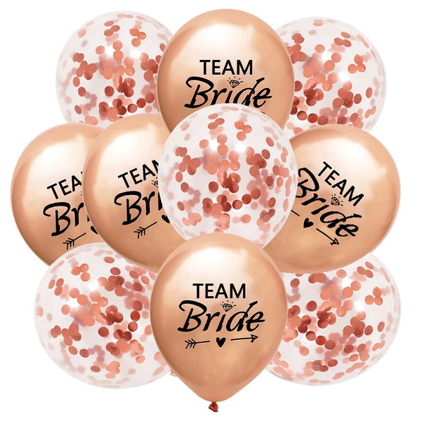 10Pcs Rose Gold Team Bride Latex Confetti Balloons