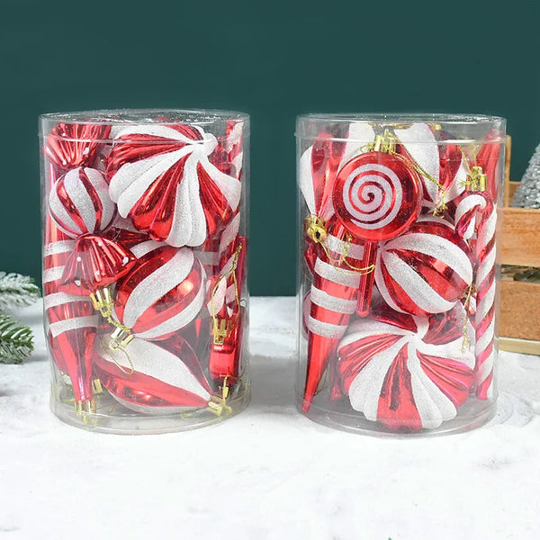 1Set Christmas Candy Cane Pendants Red White  Xmas Tree Hanging Ornaments