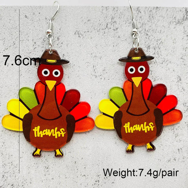 Autumn Thanksgiving Turkey Acrylic Print Earrings