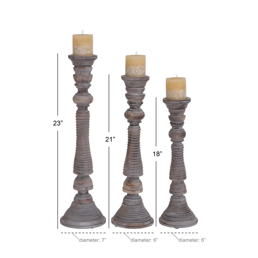 Candle Holders Set of 3 Candle Light Gray Mango Wood Handmade - jenshomeandgardendecor