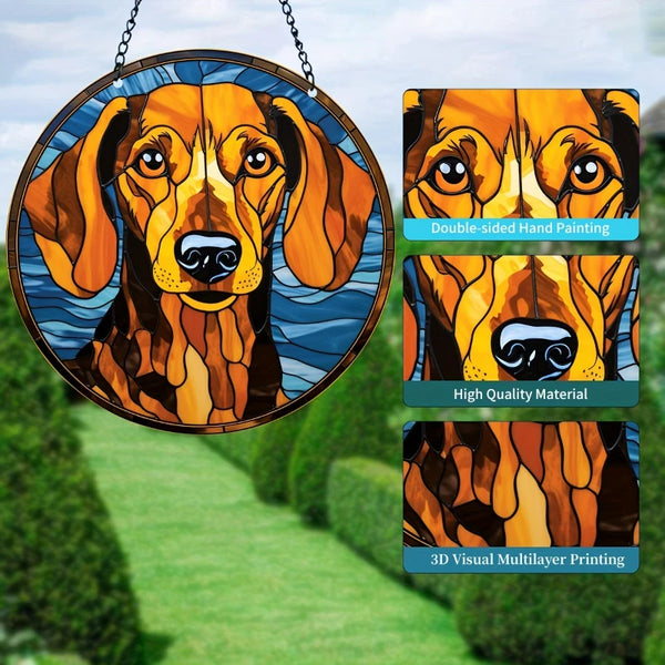 1pc Dachshund Stained Glass Window Hanging Suncatcher