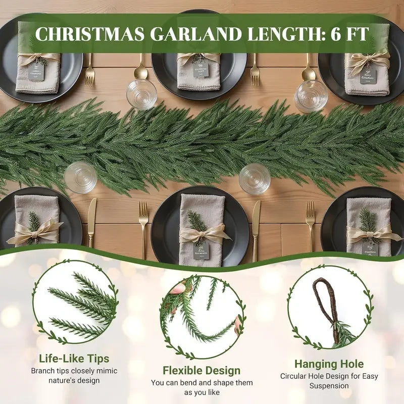 6FT Real Touch Norfolk Pine Artificial Christmas Garland