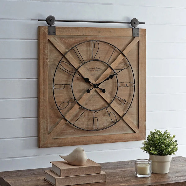 Brown And Silver Barn Door Wall Clock - jenshomeandgardendecor