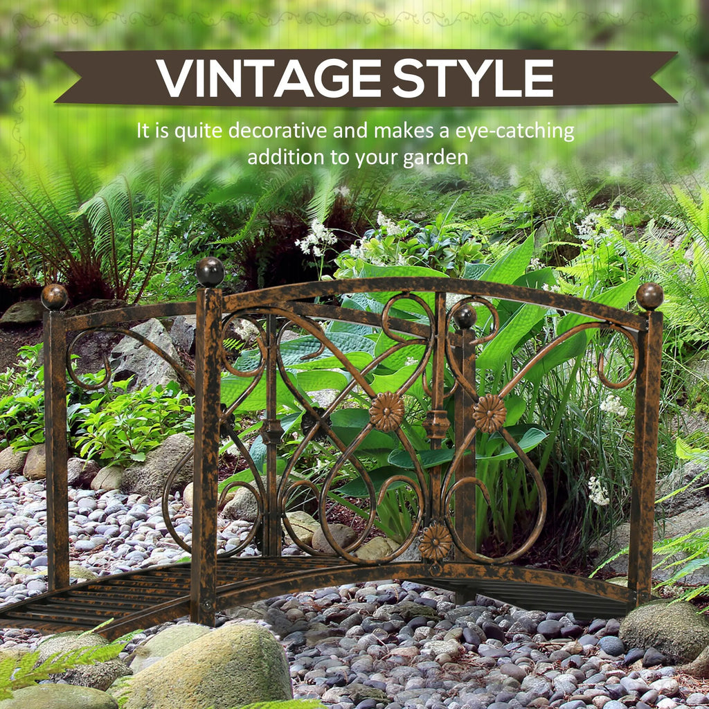 Metal Garden Bridge 3.3', Safety Railings Outdoor Décor for Pond, Stream, Creek