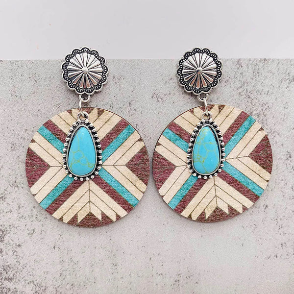 Western Retro Aztecs Pattern Wood Earrings - jenshomeandgardendecor