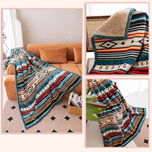 Lightweight Boho Sherpa Throw 50'' X 60'' Blanket