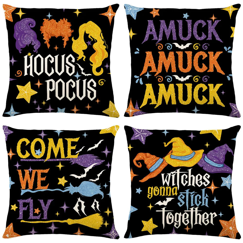 4Pcs Halloween Decoration Pillow Covers 45x45cm Indoor Outdoor Throw Cushion Cover