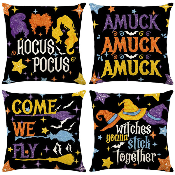 4Pcs Halloween Decoration Pillow Covers 45x45cm Indoor Outdoor Throw Cushion Cover