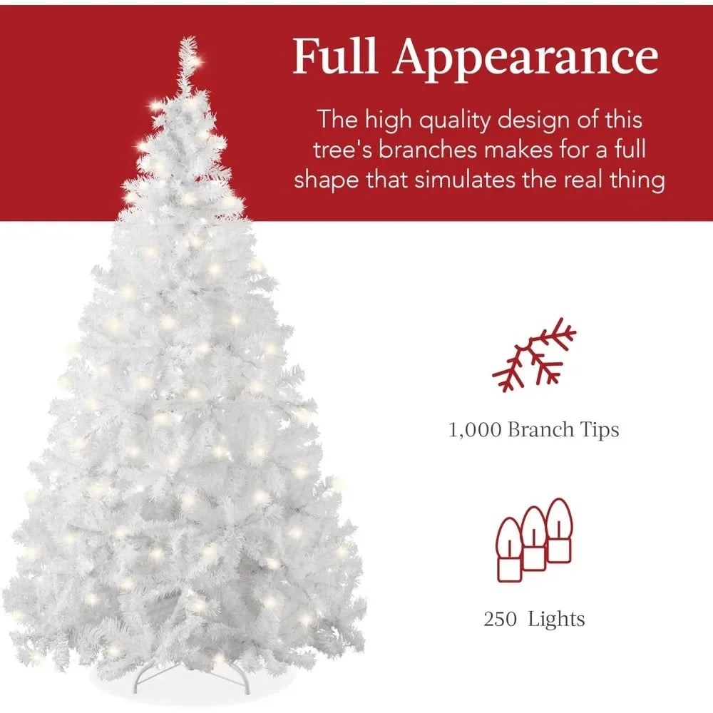 White Christmas Tree w/Warm White Lights, Stand, Easy Assembly