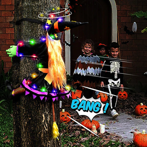 Halloween Witch Doll Crashing Into Tree For Door Porch Yard