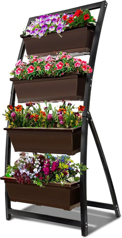 6-Ft Raised Garden Bed - Vertical Garden Freestanding Elevated Planter with 4 Container Boxes