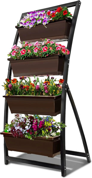 6-Ft Raised Garden Bed - Vertical Garden Freestanding Elevated Planter with 4 Container Boxes