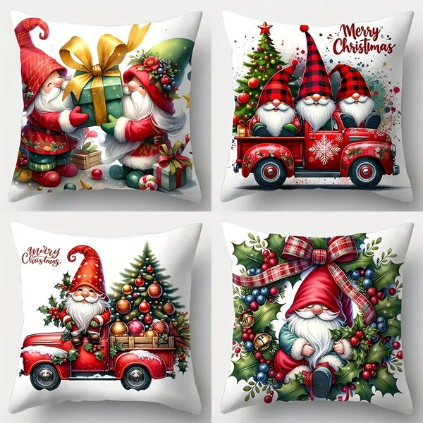 1pcs Christmas Throw Pillow Covers, Gnome and Truck Print, 18" x 18"