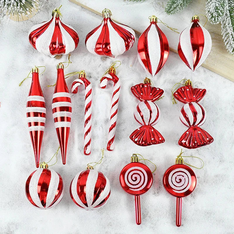 14pcs Christmas Red White Candy Cane Ornaments