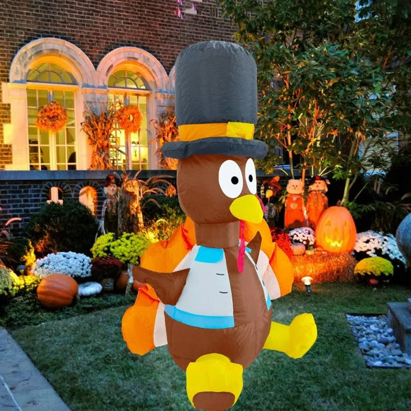 3.5 Ft Cute Thanksgiving Fall Decor Light Up Inflatable Turkey - jenshomeandgardendecor