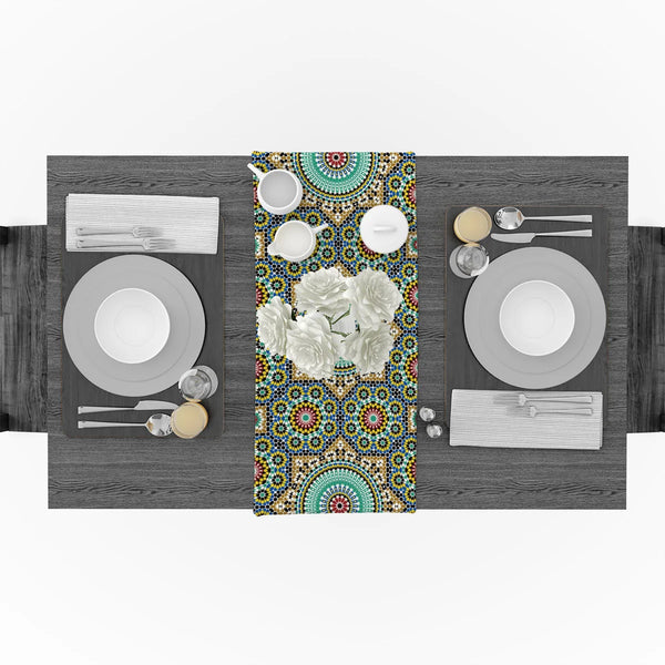 Colorful Morocco Flowers Linen Burlap Table Runner - jenshomeandgardendecor