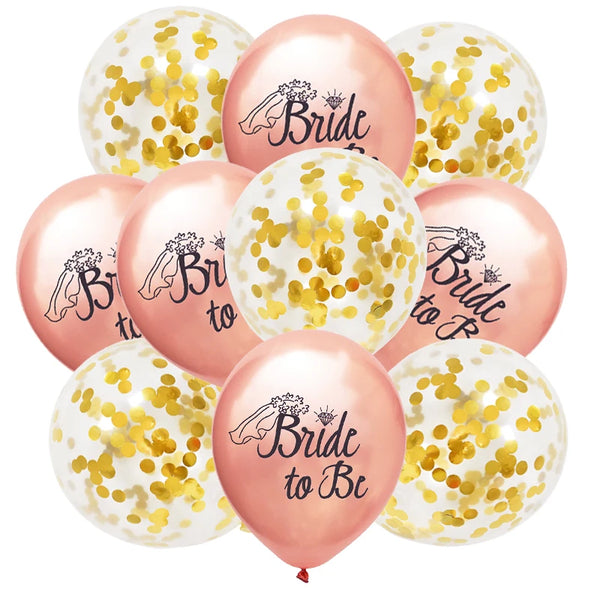 10Pcs Rose Gold Team Bride Latex Confetti Balloons