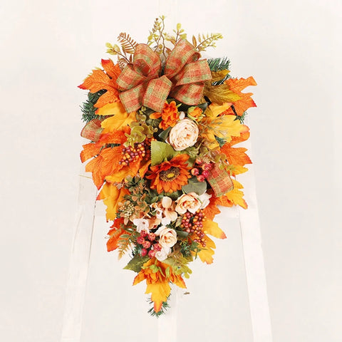 Fall Wreath Artificial Garland With Peony Berries Maple Sunflower Leaves