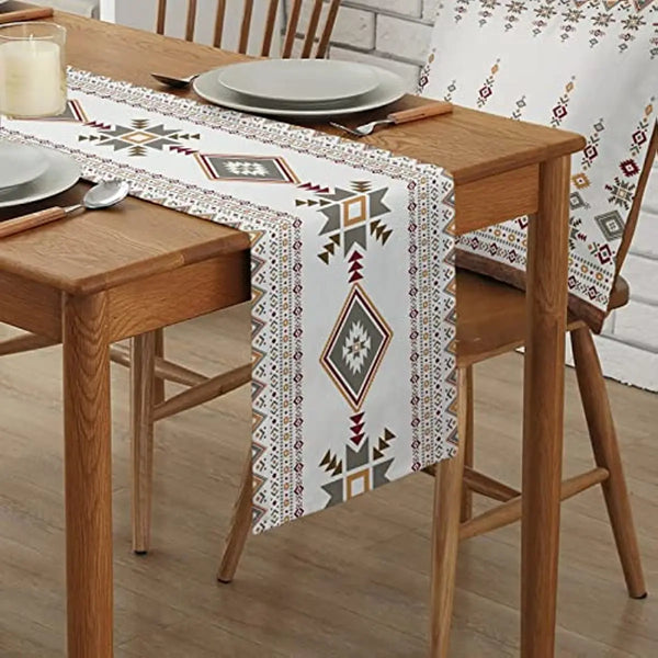 Western Boho Beige Grey Linen Table Runner - jenshomeandgardendecor