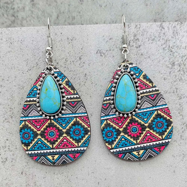 Western Retro Aztecs Pattern Wood Earrings - jenshomeandgardendecor