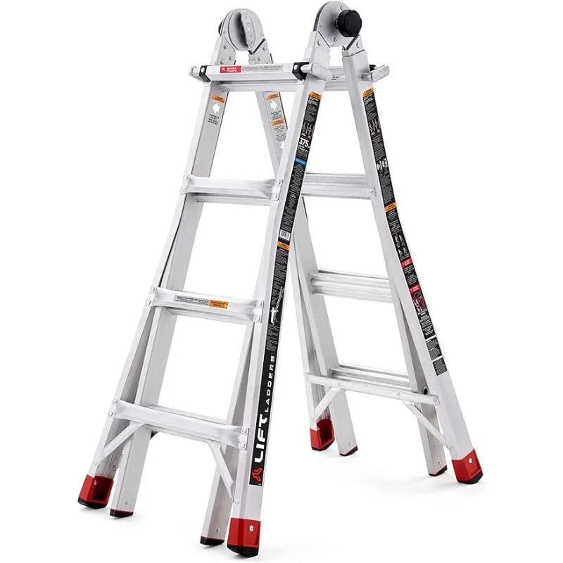 Lift Ladders LLMP-18 18-ft. Reach Aluminum Multi-Position Ladder, 375-lb. Weight Capacity - jenshomeandgardendecor